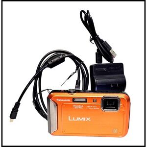 Panasonic Lumix DMC-TS20 Orange Digital Camera Waterproof Tested Charger 16GB Ca